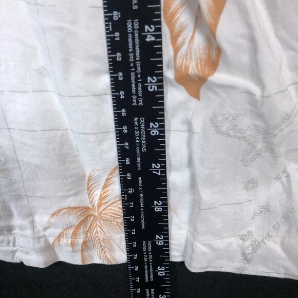 Tommy Bahama Mens Shirt White Gold Hawaiian Camp Vacation Leaf Floral Large - Picture 8 of 11